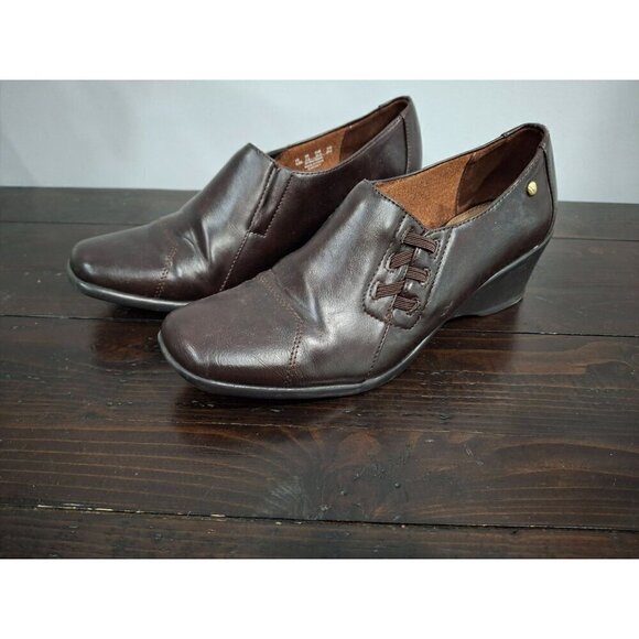 Lifestride Earthly Brown Faux Leather Mid-Heel Wedge Shoe/Pre-owned,Sz.9.5M - Picture 1 of 9